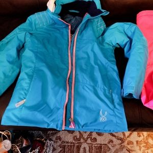 Girls size 12 Spyder snow coat and pants pink blue